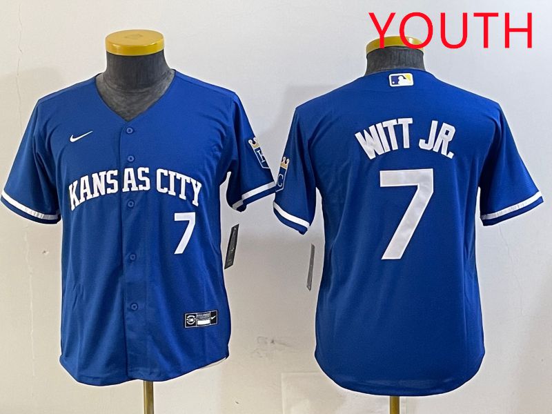 Youth Kansas City Royals #7 Witt jr Blue Game 2025 Nike MLB Jersey style 1->youth mlb jersey->Youth Jersey